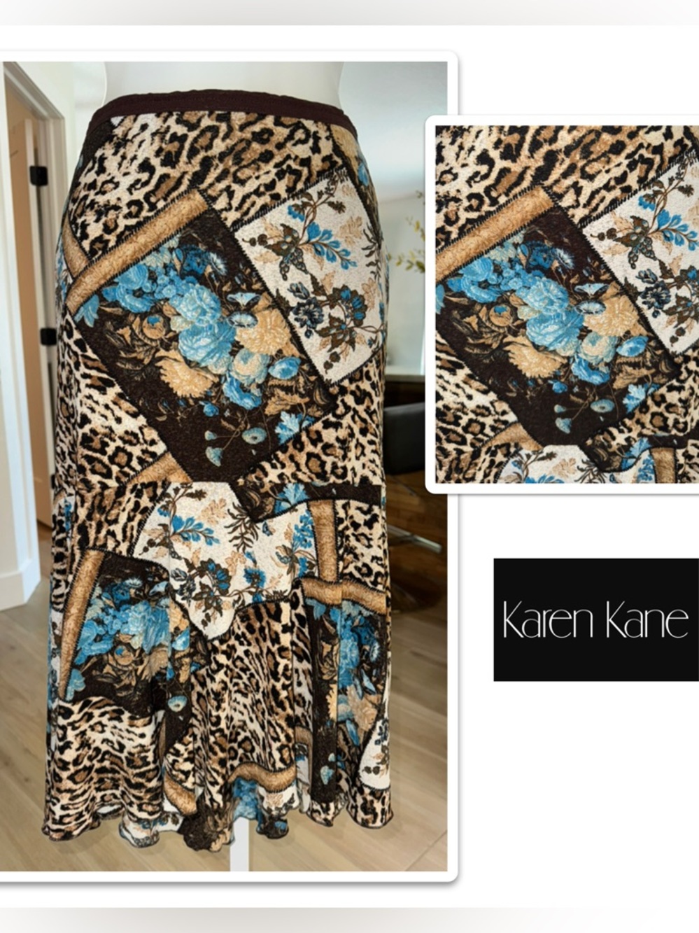 Karen Kane High-Low Midi Mixed Print Skirt. Size Small-P